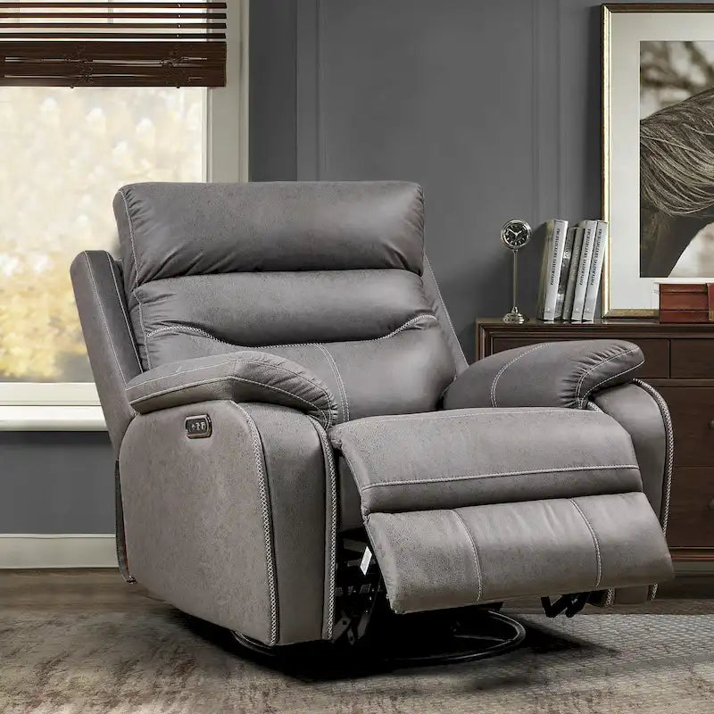Grey Dual Motor Recliner Chair Featuring 240 Swivel, Rocking Function, USB Ports, and Adjustable Headrest