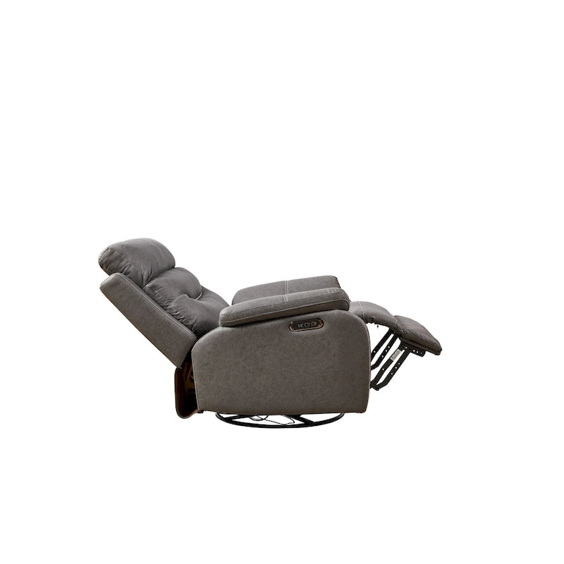 Grey Dual Motor Recliner Chair Featuring 240 Swivel, Rocking Function, USB Ports, and Adjustable Headrest