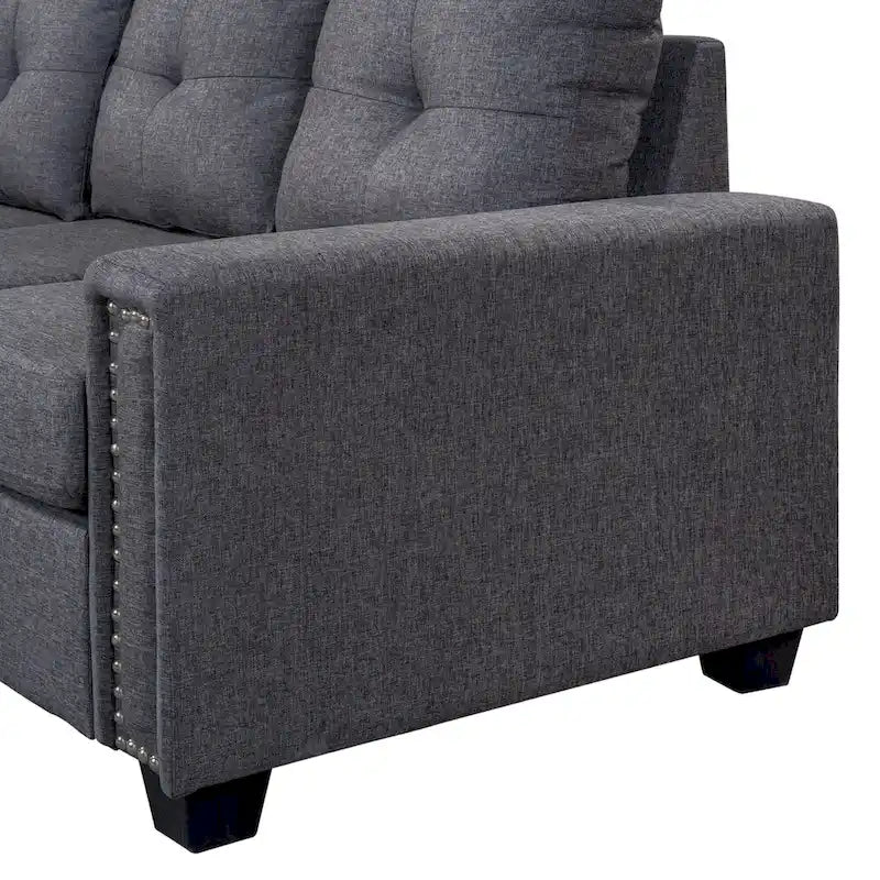 Grey 105.2 Reversible L-Shaped 6-Seater Sectional Sofa with Storage Ottoman and Cup Holders, Space-Saving Linen Design