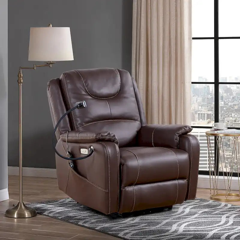 Black Power Recliner Chair, with Massage, Heating, USB Ports, Phone Holder, and Side Pockets, Adjustable Recline up to 139