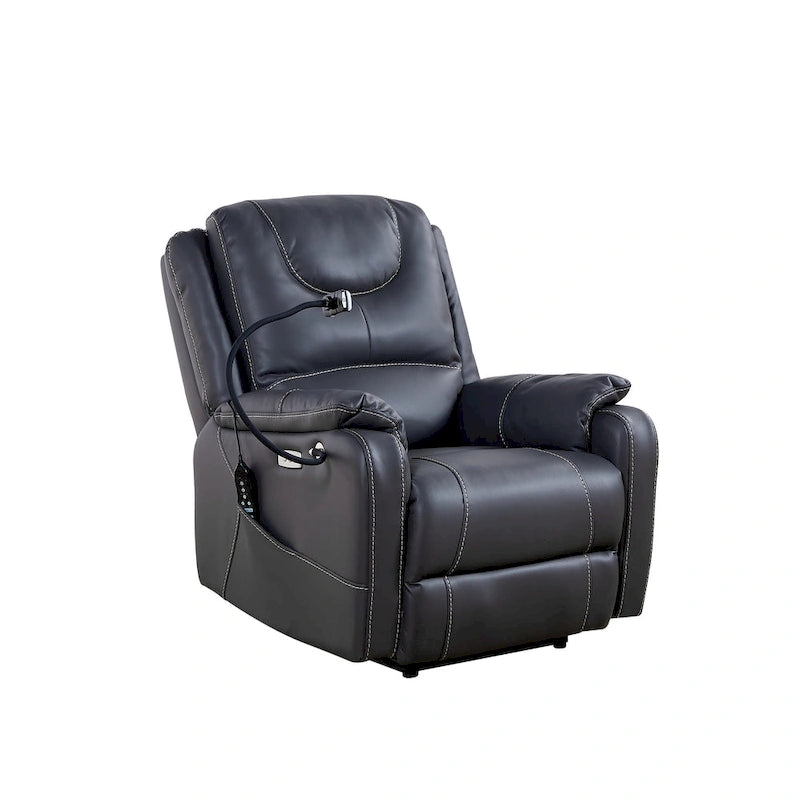 Black Power Recliner Chair, with Massage, Heating, USB Ports, Phone Holder, and Side Pockets, Adjustable Recline up to 139
