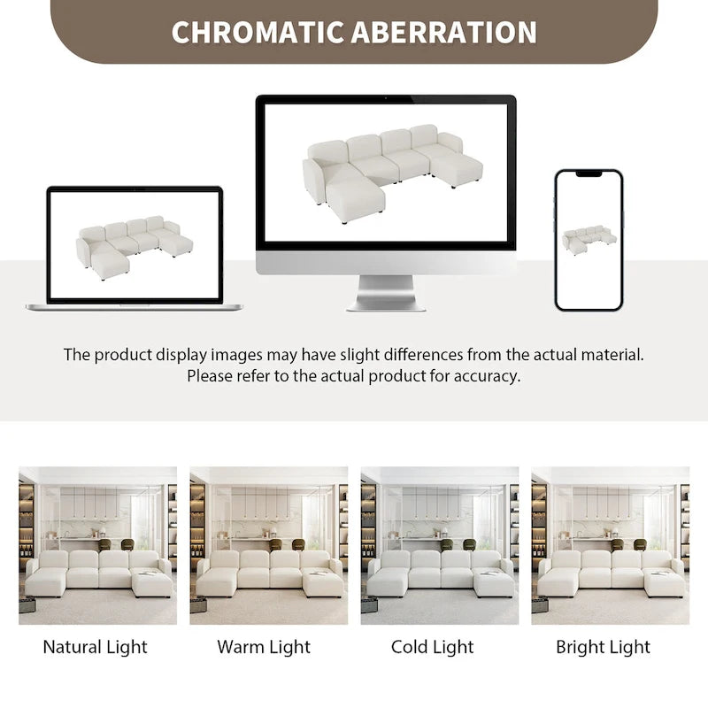 116 Modular U-Shaped Velvet 6-Seat Sectional Sofa with Two Ottomans, Reversible Design for Customizable Living Space