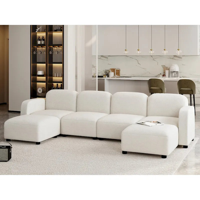 116 Modular U-Shaped Velvet 6-Seat Sectional Sofa with Two Ottomans, Reversible Design for Customizable Living Space
