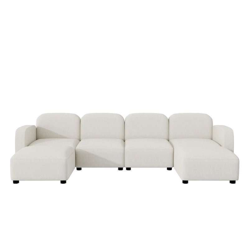 116 Modular U-Shaped Velvet 6-Seat Sectional Sofa with Two Ottomans, Reversible Design for Customizable Living Space