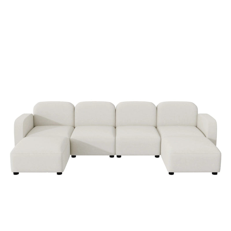 116 Modular U-Shaped Velvet 6-Seat Sectional Sofa with Two Ottomans, Reversible Design for Customizable Living Space