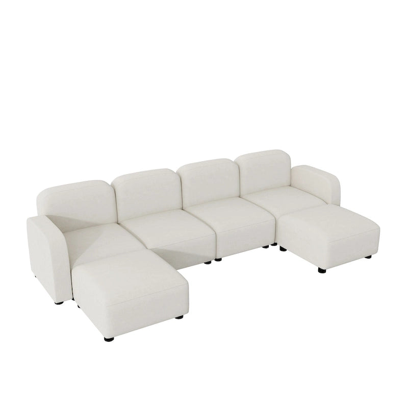 116 Modular U-Shaped Velvet 6-Seat Sectional Sofa with Two Ottomans, Reversible Design for Customizable Living Space