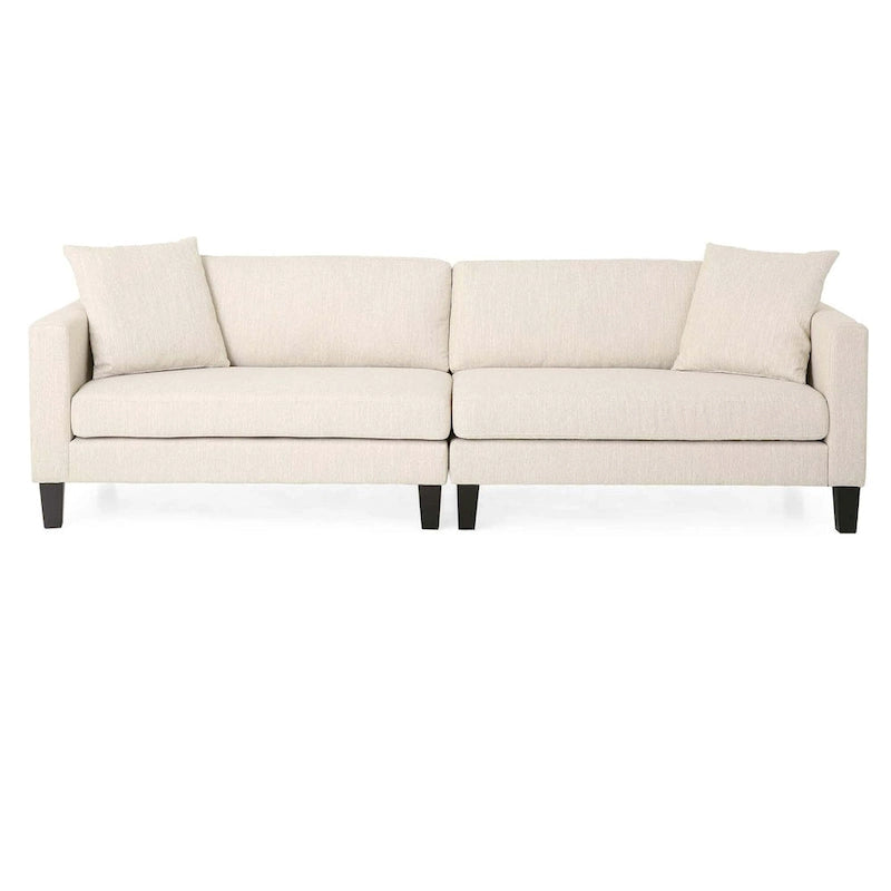 Beige Modern 101 3-seater Sofa with Wood Legs and Two Pillows for Living Room