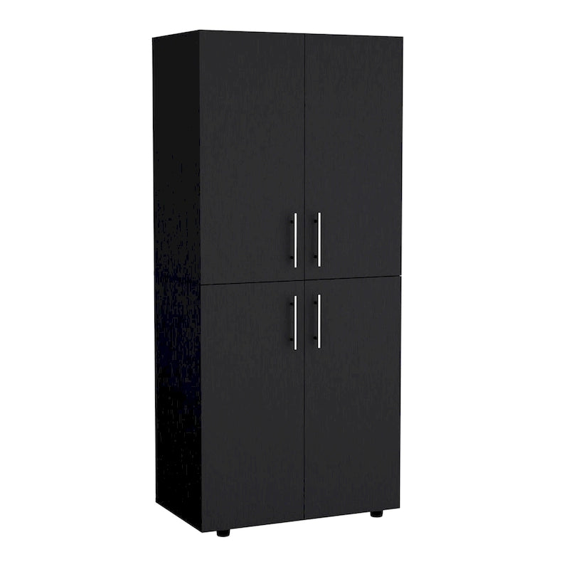 31.5 Modern Four-door Armoire with Six Shelves and Two Hanging Rods for Bedroom