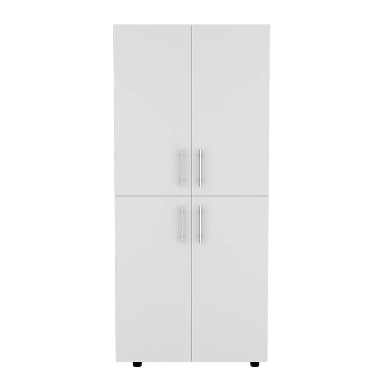31.5 Modern Four-door Armoire with Six Shelves and Two Hanging Rods for Bedroom