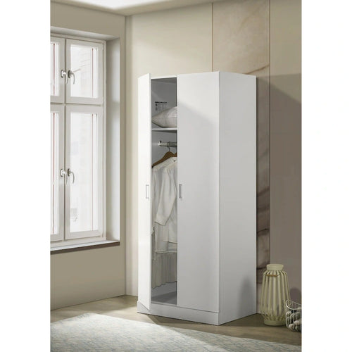 19 Modern Double-door Armoire with Storage Shelf and Hanging Rod for Bedroom