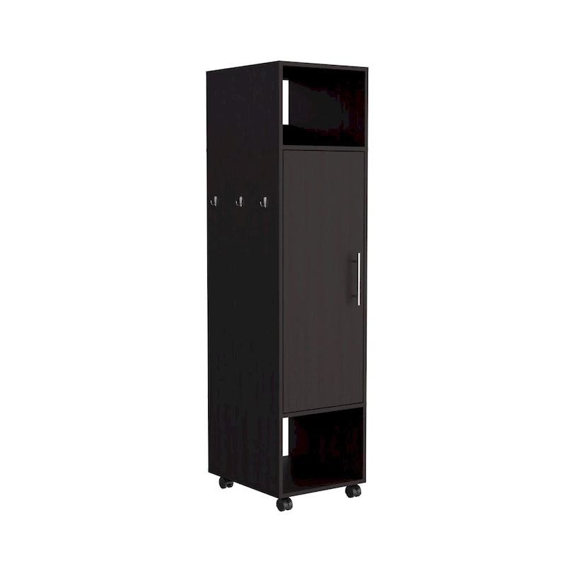 15.7 Modern Mirrored Armoire with Three Shelves, Casters and Hanging Rod