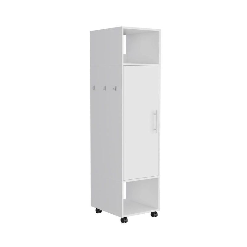 15.7 Modern Mirrored Armoire with Three Shelves, Casters and Hanging Rod