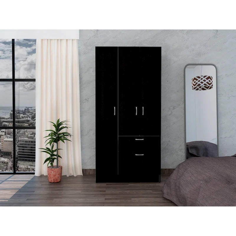 18.5 Modern Double-door Armoire with Metal Rod, One Drawer and Five Shelves