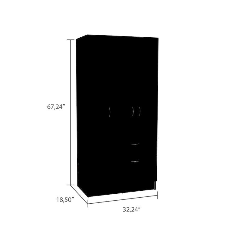 18.5 Modern Double-door Armoire with Metal Rod, One Drawer and Five Shelves