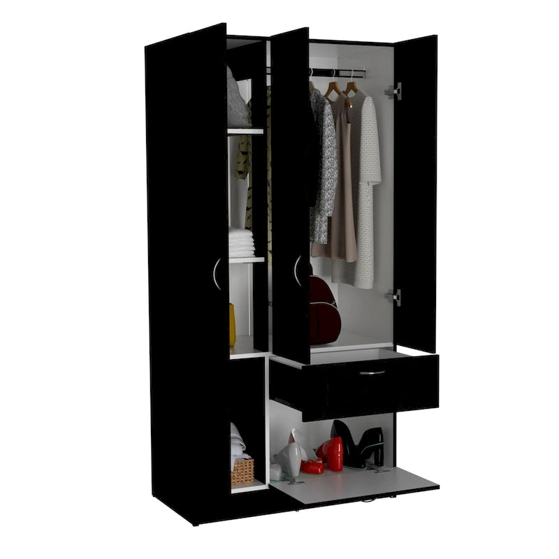 18.5 Modern Double-door Armoire with Metal Rod, One Drawer and Five Shelves
