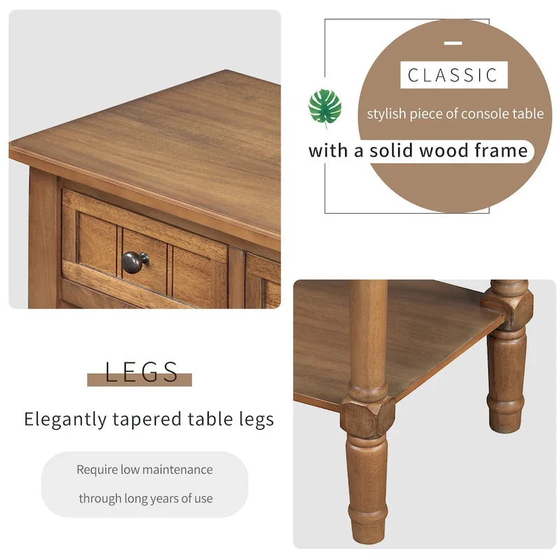 23.7 Classic Console Table with Three Storage Drawers and Bottom Shelf
