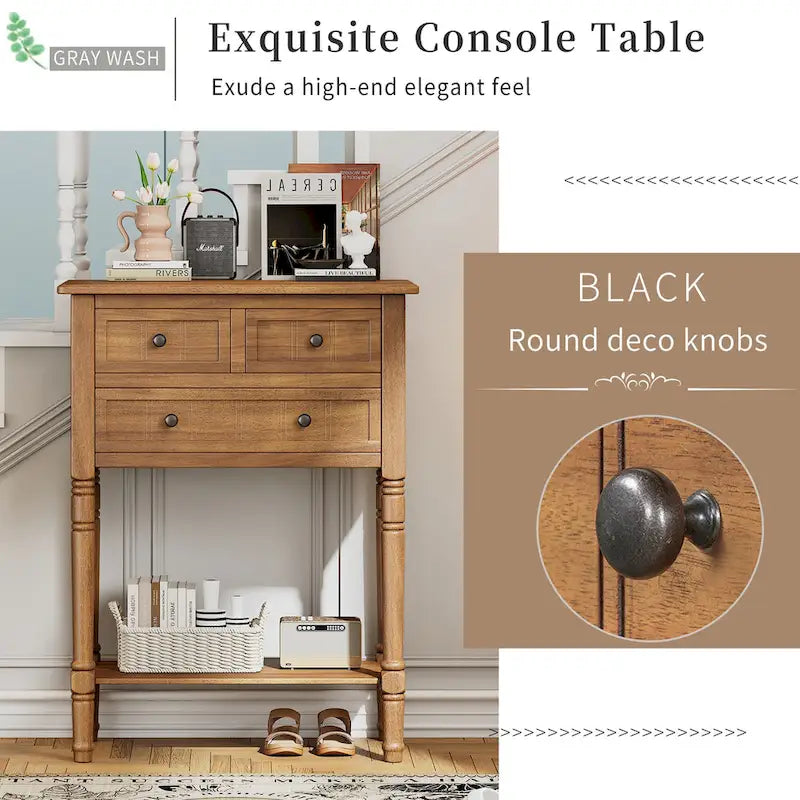 23.7 Classic Console Table with Three Storage Drawers and Bottom Shelf