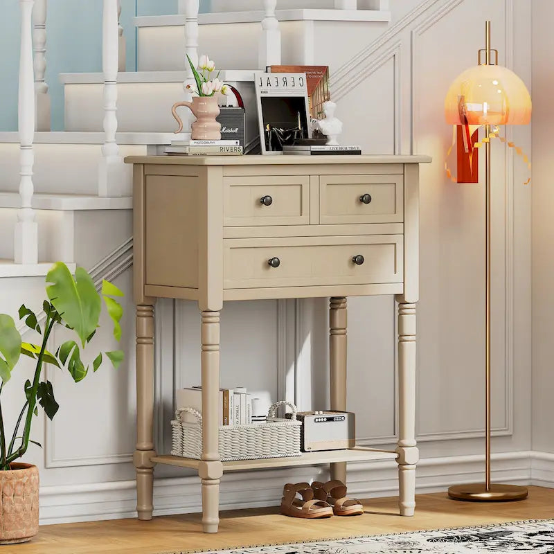 23.7 Classic Console Table with Three Storage Drawers and Bottom Shelf