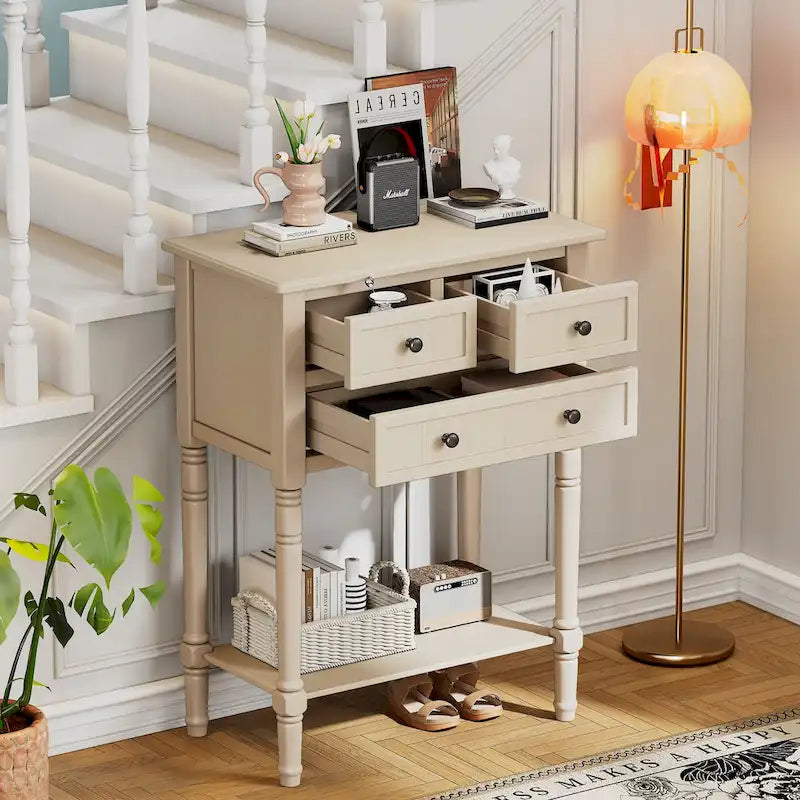 23.7 Classic Console Table with Three Storage Drawers and Bottom Shelf