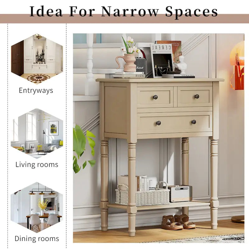 23.7 Classic Console Table with Three Storage Drawers and Bottom Shelf