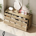 Rattan 6-Drawer Double Dresser with Metal Handle, Wood Legs, Clothes Storage Cabinet for Bedroom