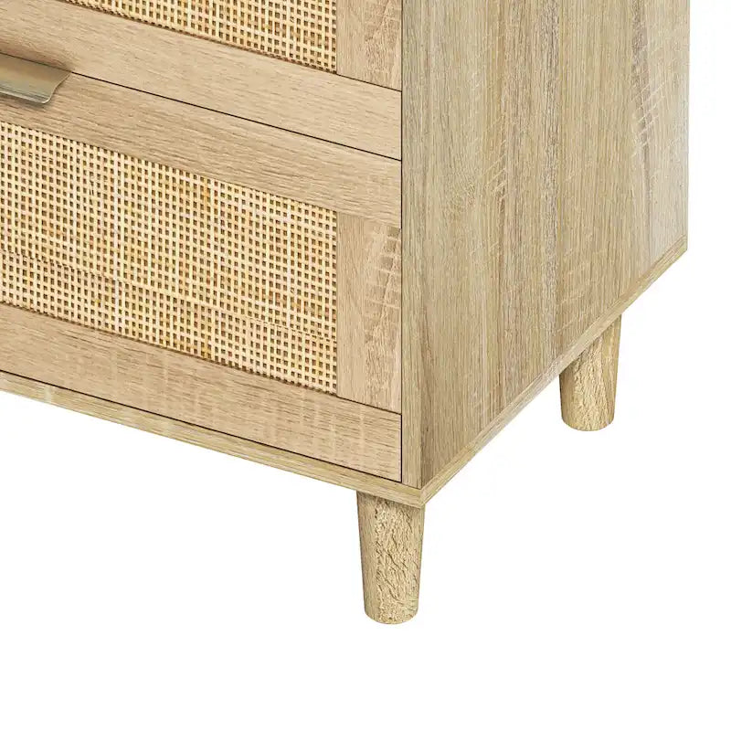 Rattan 6-Drawer Double Dresser with Metal Handle, Wood Legs, Clothes Storage Cabinet for Bedroom