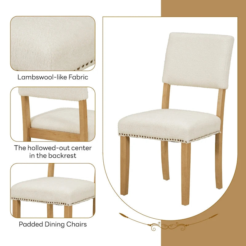 Farmhouse Style 5-Piece Wooden Dining Set with Round Table and 4 Lambswool-like Fabric Upholstered Chairs