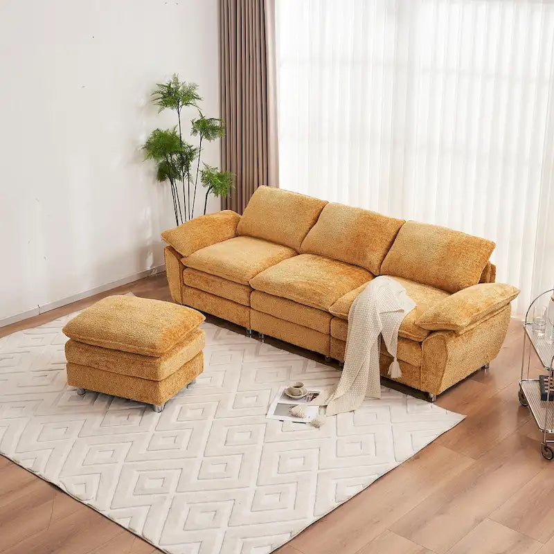 Yellow 101.6 Chenille L-Shaped Sectional Sofa with Ottoman