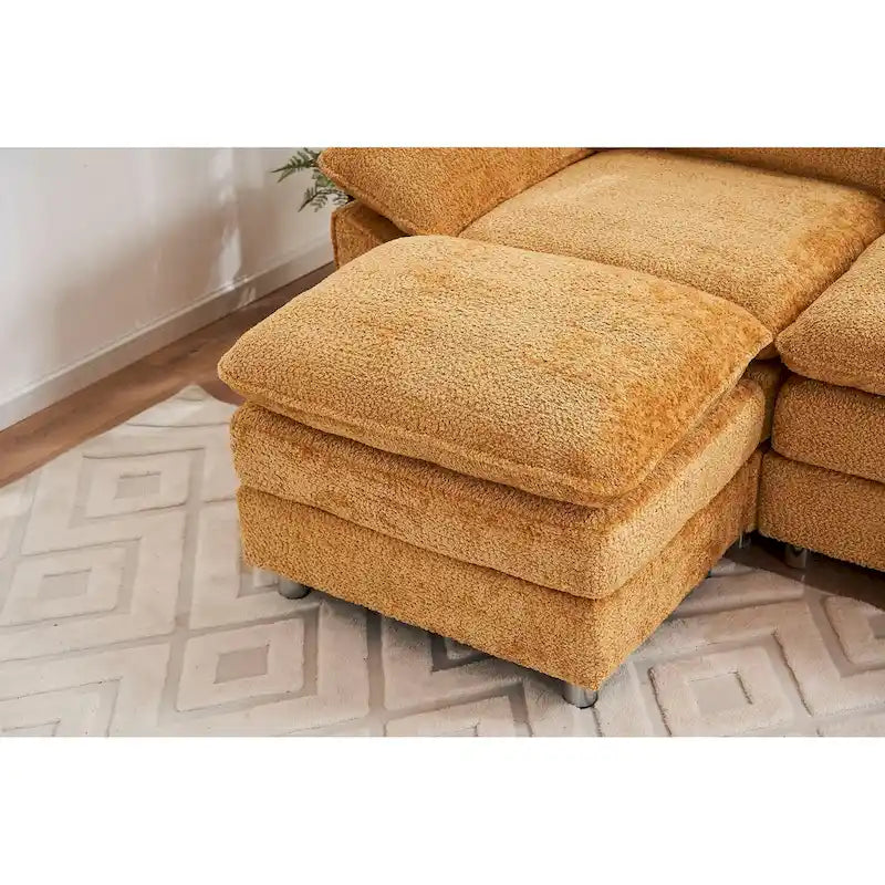 Yellow 101.6 Chenille L-Shaped Sectional Sofa with Ottoman