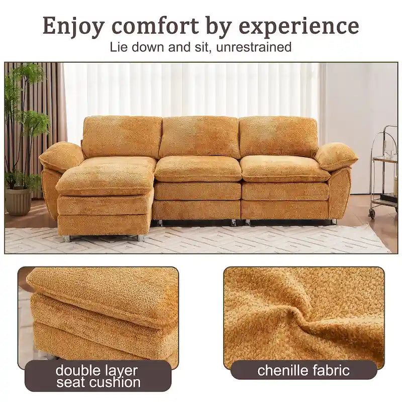 Yellow 101.6 Chenille L-Shaped Sectional Sofa with Ottoman