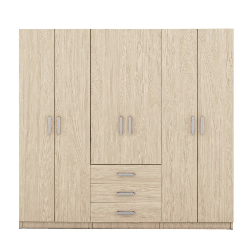6-Doors Wooden Wardrobe Storage with 3 Big Drawers for Bedroom
