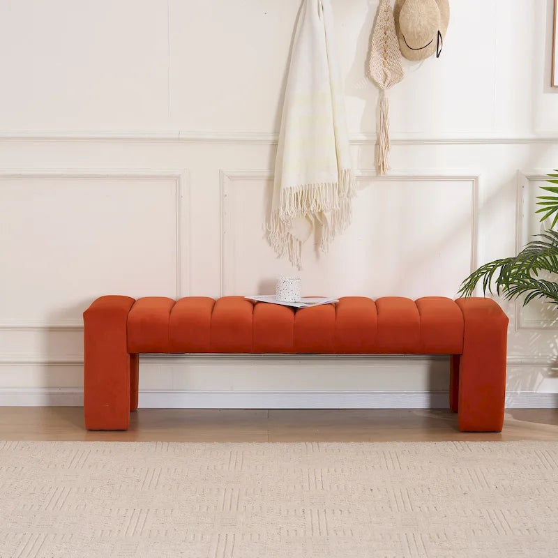 Upholstered Bedroom Bench Tufted Entry Bench Velvet End of Bed Bench for Living room Window