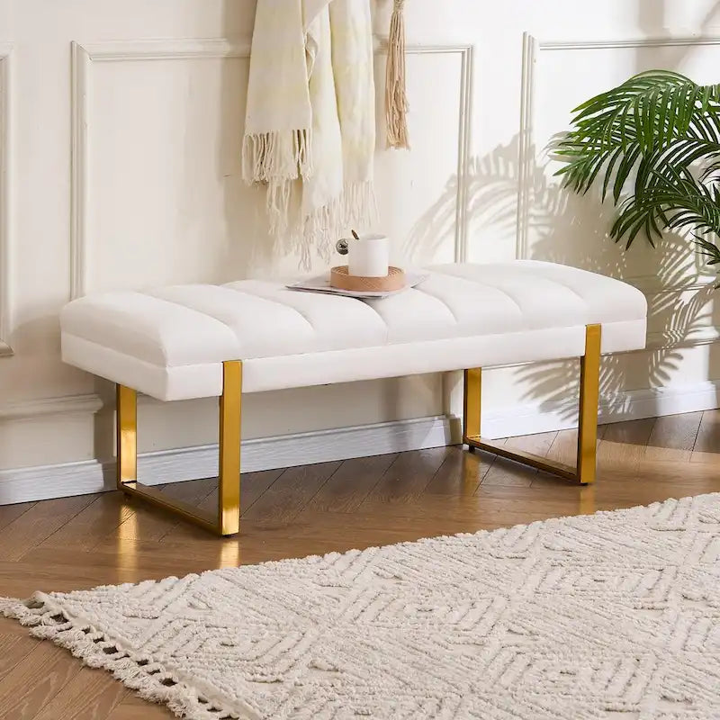 Upholstered Bedroom Bench Tufted Entry Bench Velvet End of Bed Bench for Living room Window