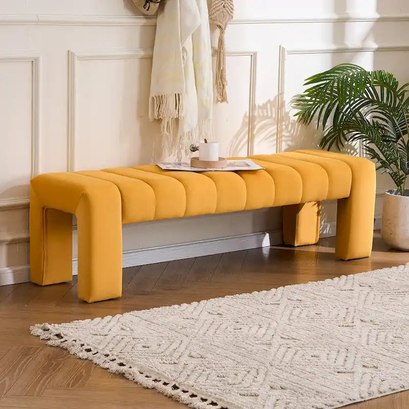 Upholstered Bedroom Bench Tufted Entry Bench Velvet End of Bed Bench for Living room Window