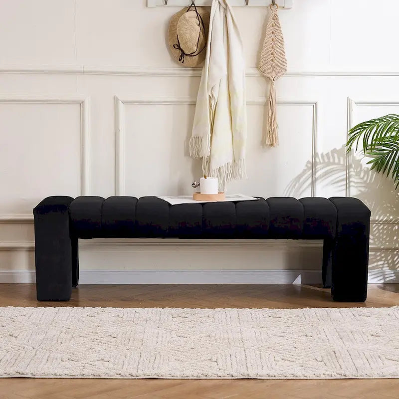 Upholstered Bedroom Bench Tufted Entry Bench Velvet End of Bed Bench for Living room Window