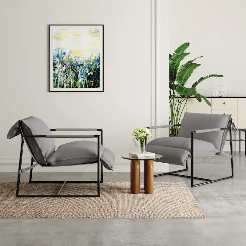 Fabric Accent Chair Metal Framed Sling Armchair Set of 2