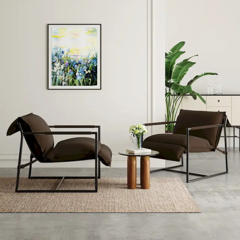 Fabric Accent Chair Metal Framed Sling Armchair Set of 2