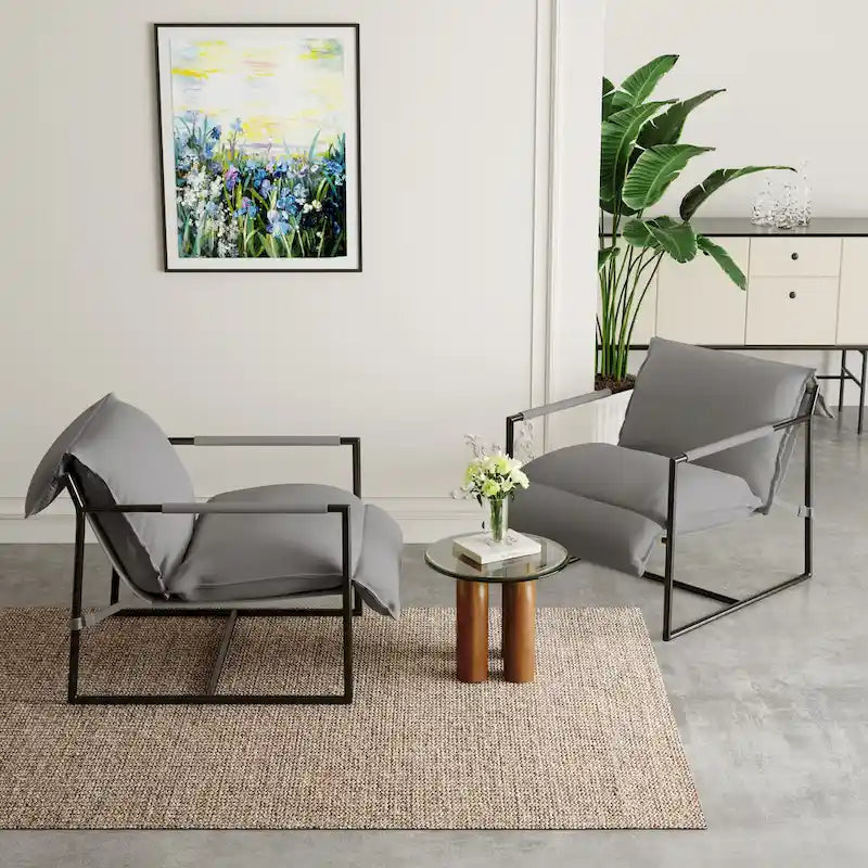 Fabric Accent Chair Metal Framed Sling Armchair Set of 2