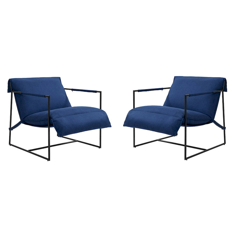 Fabric Accent Chair Metal Framed Sling Armchair Set of 2