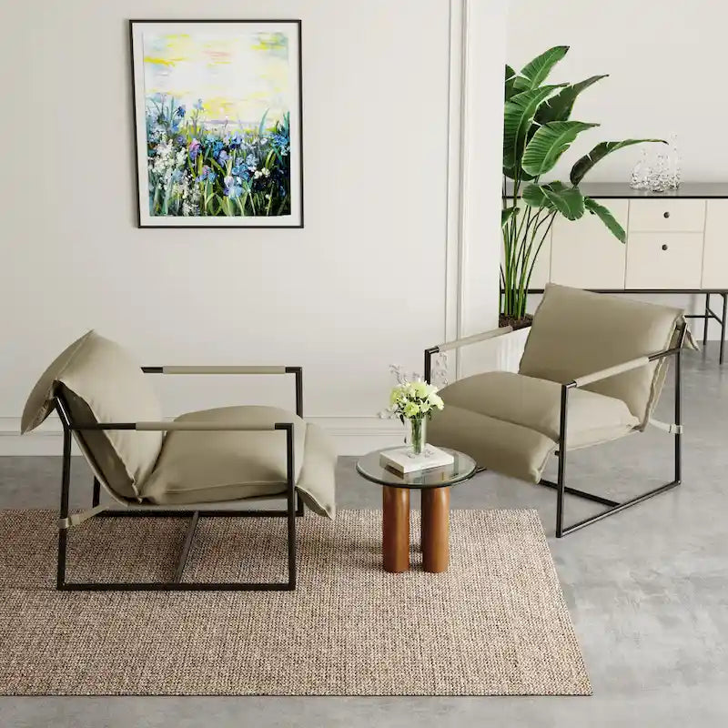 Fabric Accent Chair Metal Framed Sling Armchair Set of 2