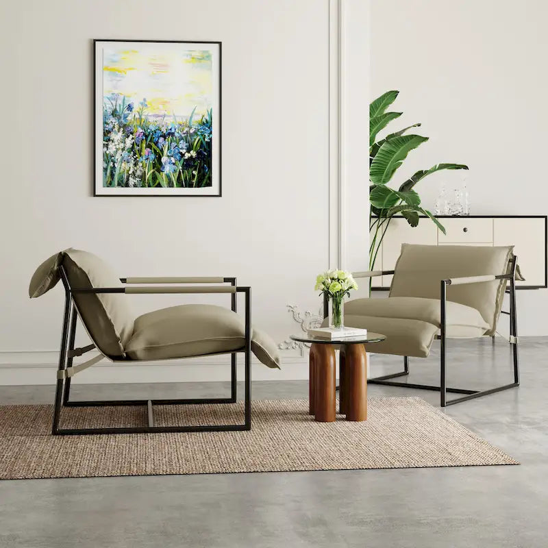 Fabric Accent Chair Metal Framed Sling Armchair Set of 2