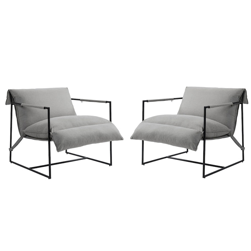 Fabric Accent Chair Metal Framed Sling Armchair Set of 2