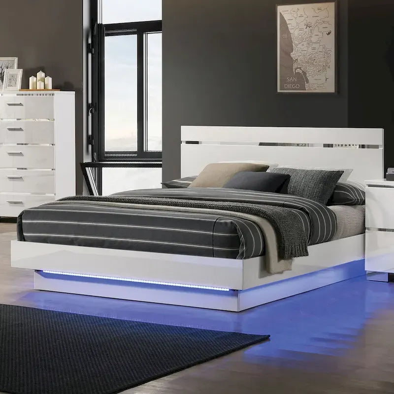 Margatta Modern White LED Light Platform Bed by Furniture of America