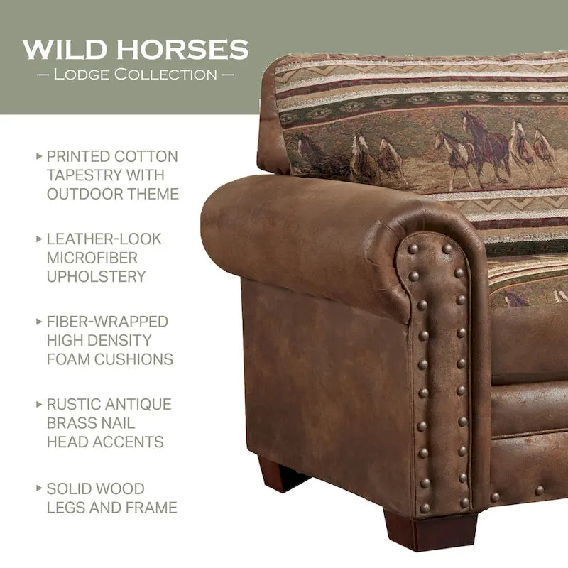 American Furniture Classics Model 8501-00-40 Wild Horses Arm Chair with Matching Ottoman