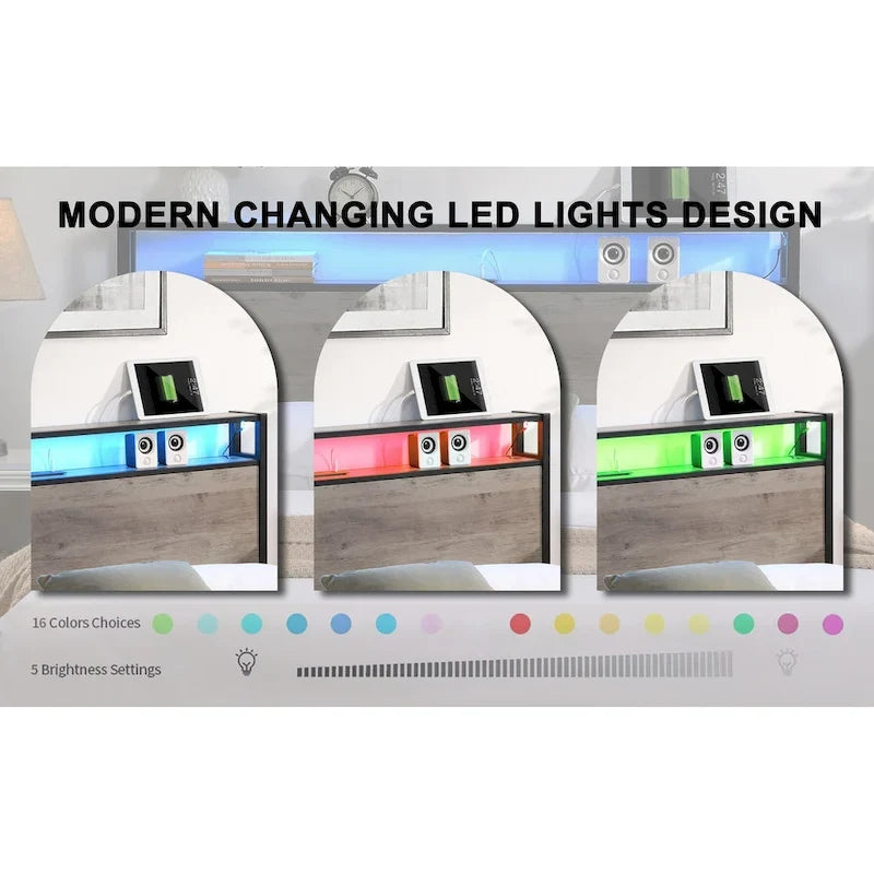 Full Bed Frame Storage Headboard With Charging Station