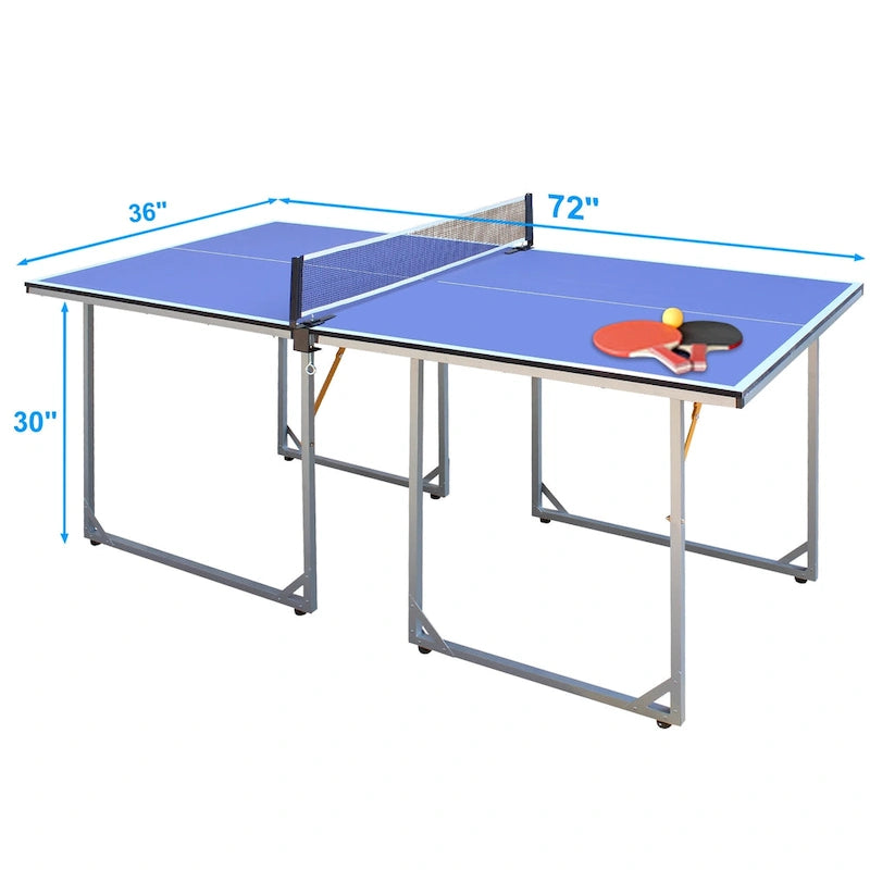6Ft Mid-Size Table Tennis Table Foldable & Portable Ping Pong Table Set For Indoor & Outdoor Games With Net