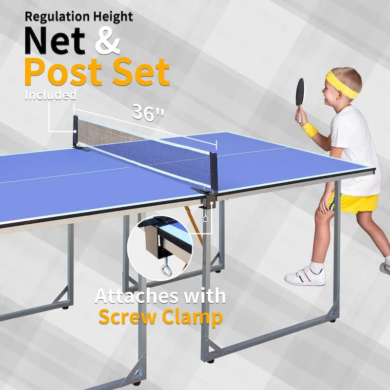 6Ft Mid-Size Table Tennis Table Foldable & Portable Ping Pong Table Set For Indoor & Outdoor Games With Net