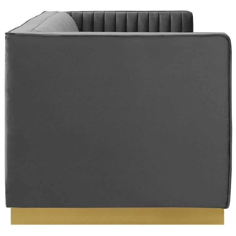 Silver Orchid Perez Vertical Channel Tufted Velvet Sofa