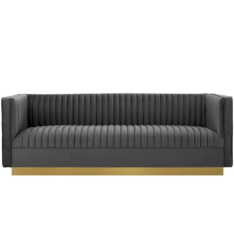 Silver Orchid Perez Vertical Channel Tufted Velvet Sofa