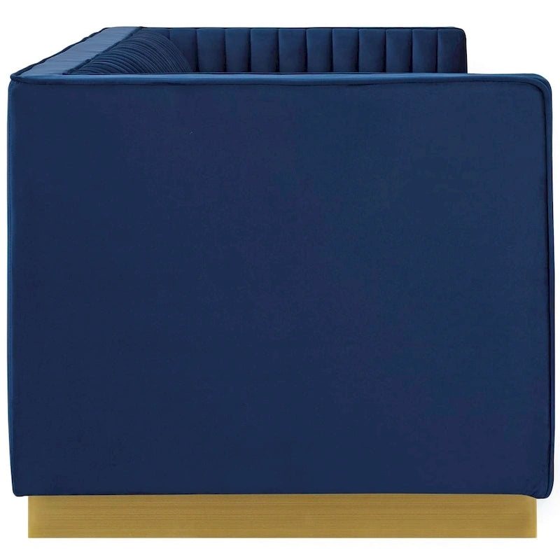 Silver Orchid Perez Vertical Channel Tufted Velvet Sofa